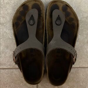 Birkenstock Gray and Brown Sandals with Two-Strap Design